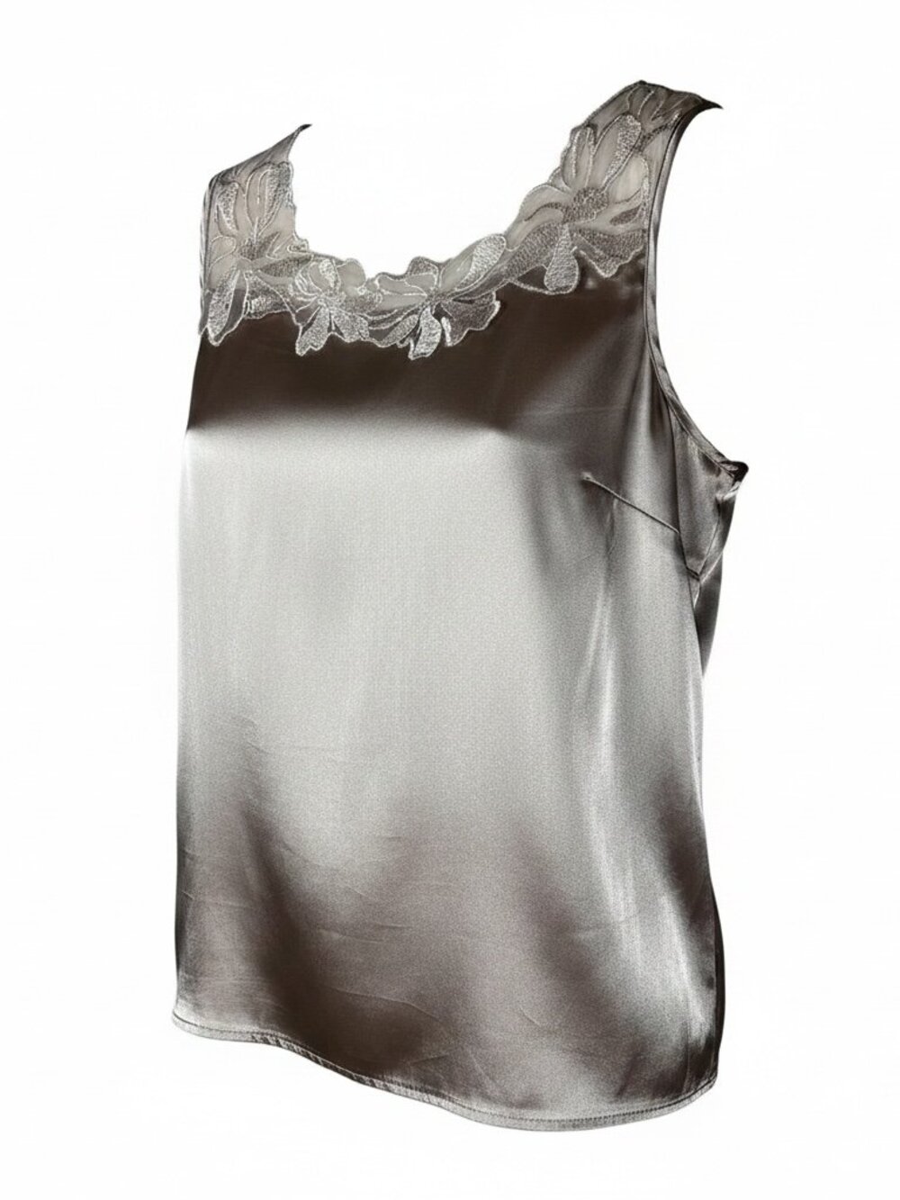 SHEIN Curve Champagne Satin Floral Embroidered Lace Tank Top 0XL